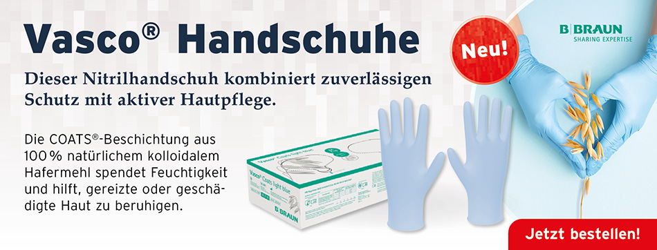 COATS® – der neue Untersuchungshandschuh mit patentierter Beschichtungstechnologie, aus Nitril, zu 100 % aus natuerlichem kolloidalem Hafermehl, KLINISCH GEPRueFT, die Haut zu schuetzen und geschaedigte Haut zu reparieren
